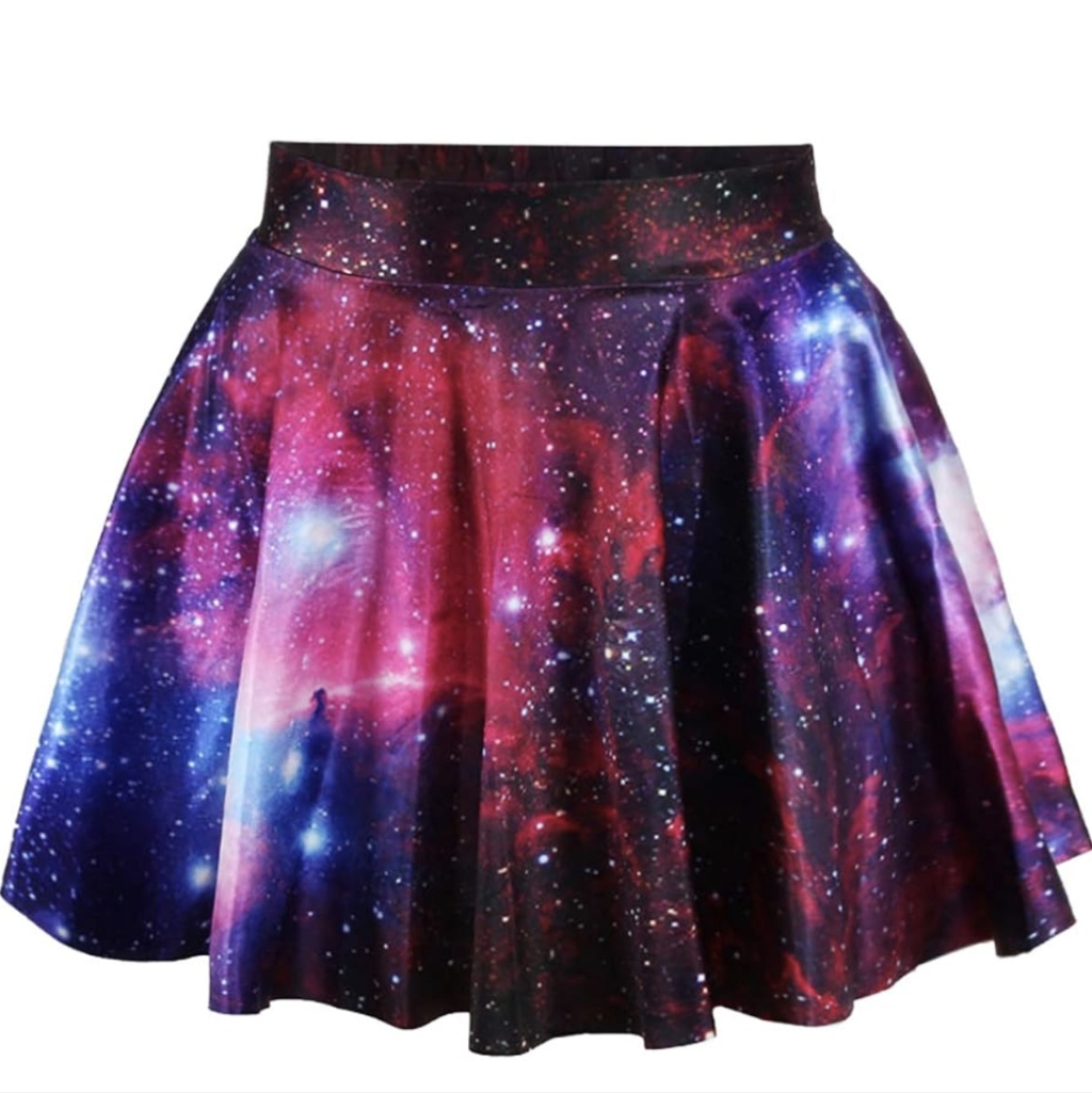 Womens 3d Galaxy Print Reversible Purple Red UvBlacklight Reactive Mini Skirt